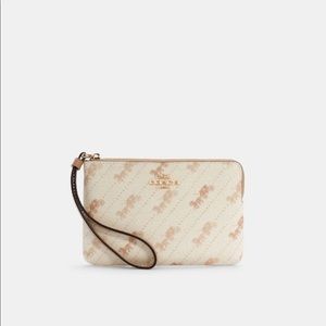 Coach Corner Zip Wristlet With Horse And Carriage Dot Print